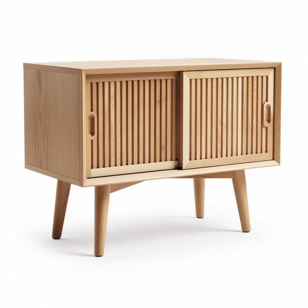 Wooden storage cabinet with sliding doors and tapered legs 60 x 40 x 45cm