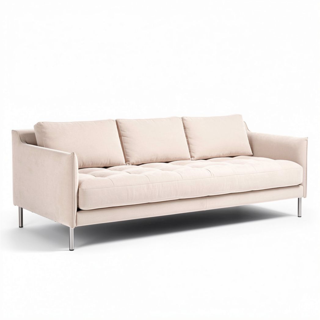 Modern fabric sofa with removable cushions in light beige 210 x 90 x 80cm