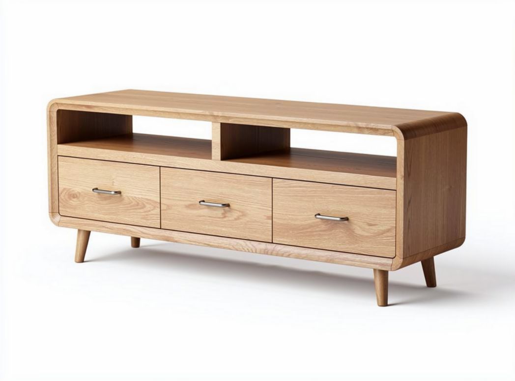 Wooden TV stand with storage drawers and open shelving 150 x 45 x 50cm