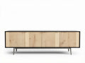 Modern wooden sideboard with slatted doors in natural finish 150 x 40 x 50cm
