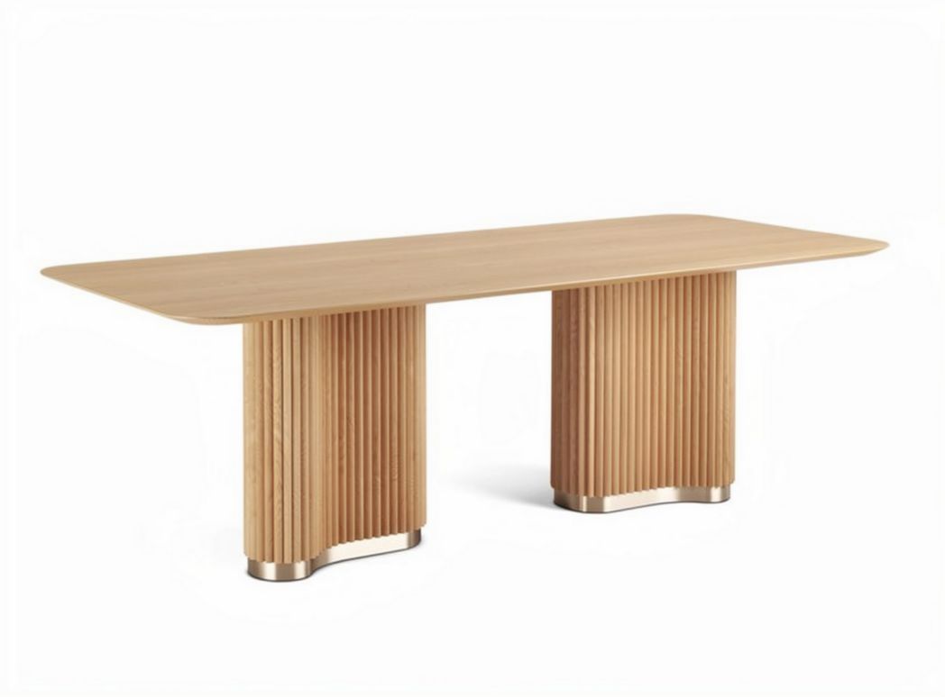 Wooden dining table with ribbed columns and smooth surface 200 x 100 x 75cm