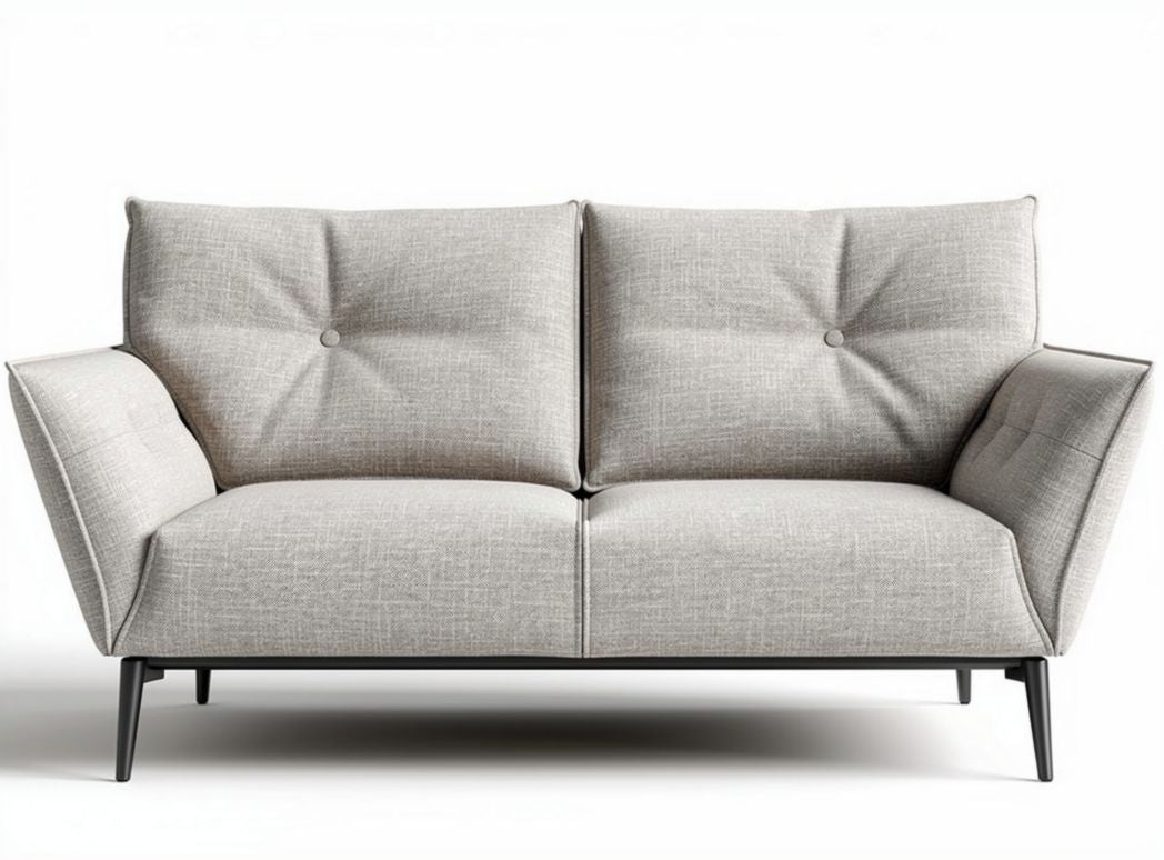 Two-seater sofa with fabric upholstery and modern design in light grey 160 x 80 x 75cm