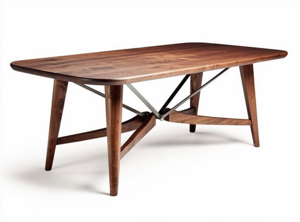 Wooden dining table with metal support in walnut finish 180 x 90 x 75cm