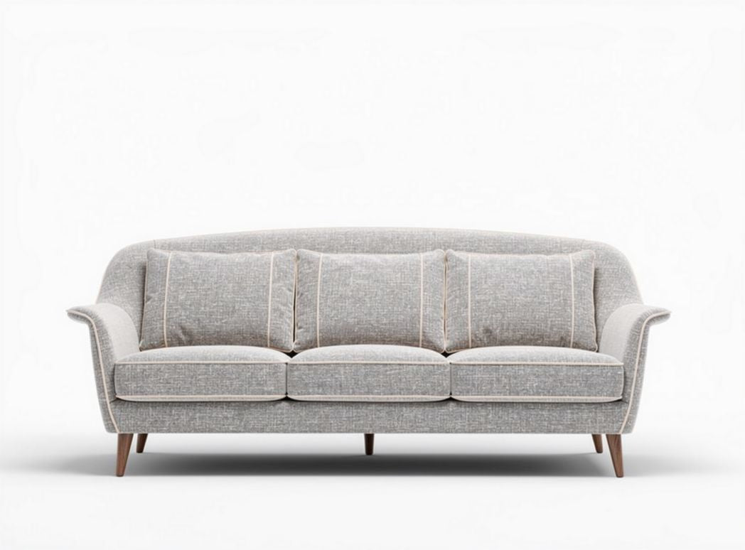 Modern fabric sofa in light gray with wooden legs 210 x 90 x 80cm