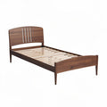 Wooden twin bed frame with slatted support in walnut finish 200 x 100 x 40cm