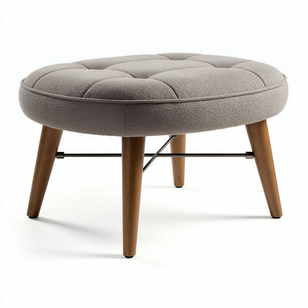 Fabric ottoman footrest with wooden legs 80 x 80 x 40cm in light grey
