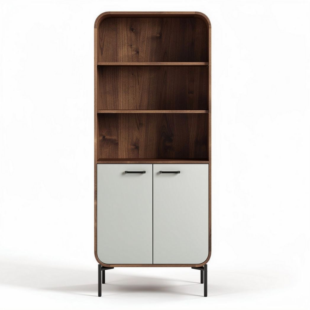 Wooden bookshelf with doors and open shelving unit 80 x 40 x 160cm
