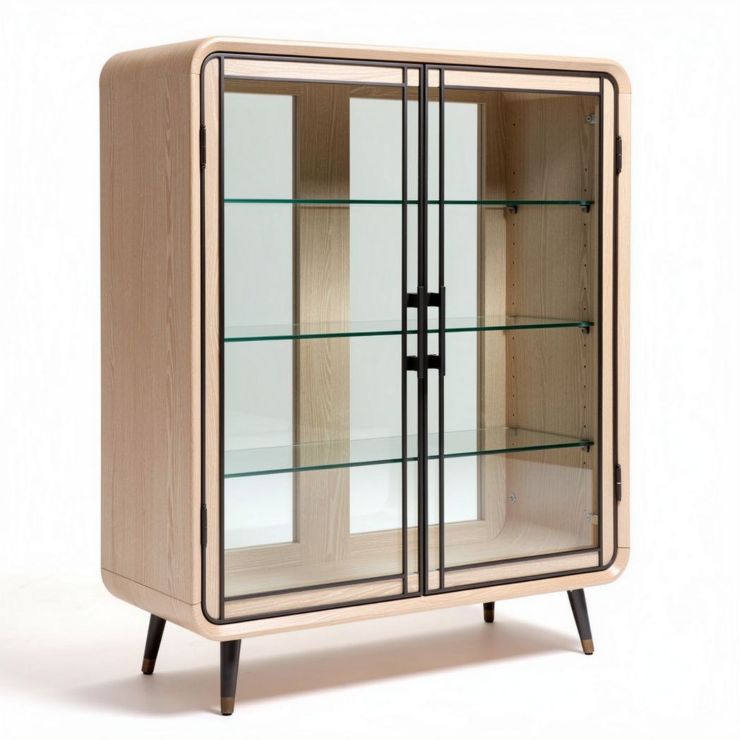 Glass display cabinet with wooden frame and four shelves 90 x 40 x 120cm