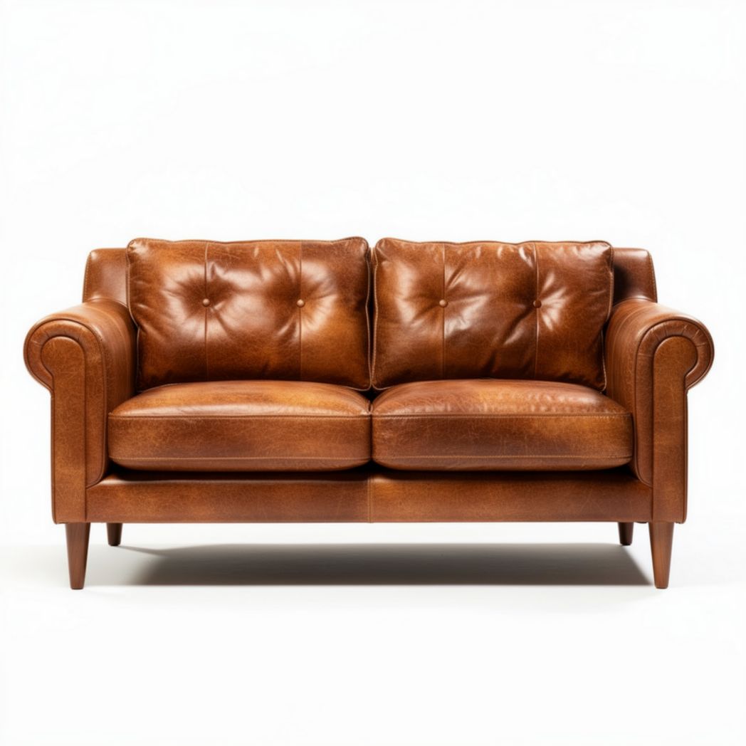 Brown leather two-seater sofa with button-tufted design 180 x 90 x 85cm