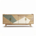 Geometric design wooden storage cabinet with four doors in natural finish