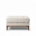 Textured fabric ottoman in light beige with wooden legs 60 x 60 x 45cm