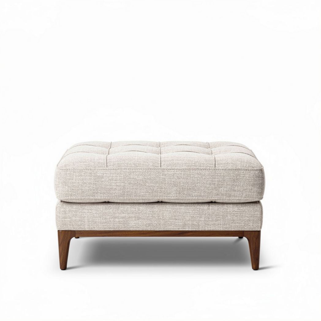 Textured fabric ottoman in light beige with wooden legs 60 x 60 x 45cm
