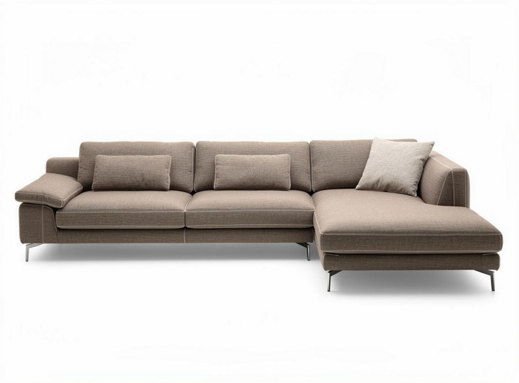 Fabric sectional sofa with chaise lounge in neutral brown 240 x 100 x 80cm