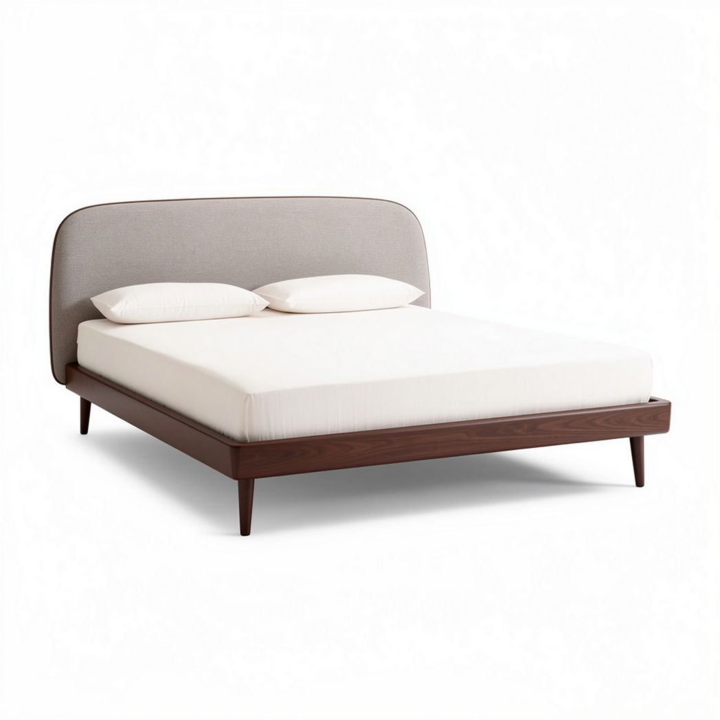 Modern wooden bed frame with upholstered headboard and memory foam mattress 200 x 160 x 90cm